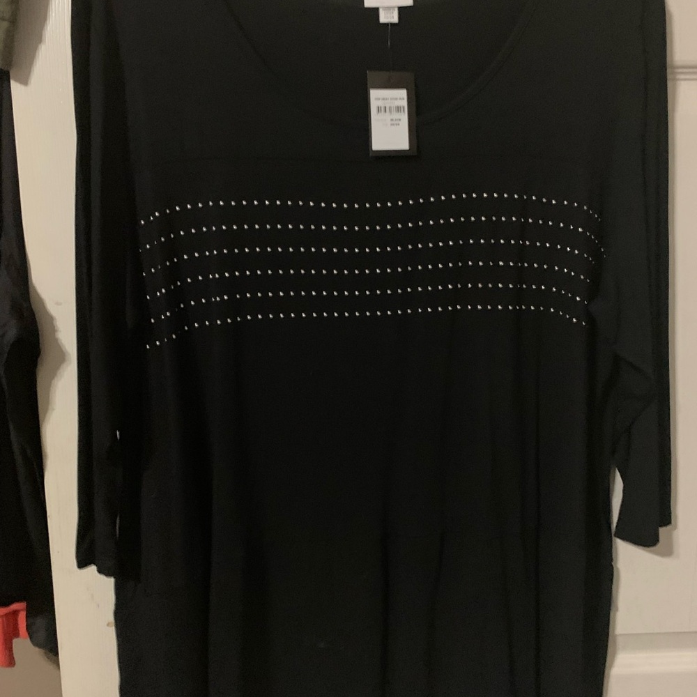 Avenue Black Long Sleeve Top with Studded Design NWT
